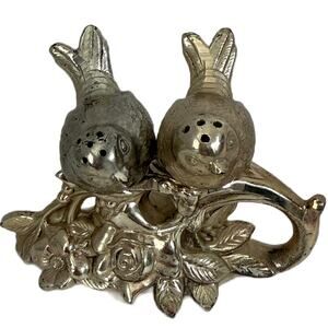 Vintage Birds on Floral Branch Base Salt & Pepper Shakers Love Birds Metal